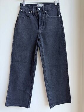 Madewell Perfect Vintage Wide Leg Jeans SZ 25 Petite Washed Black Gray Textured